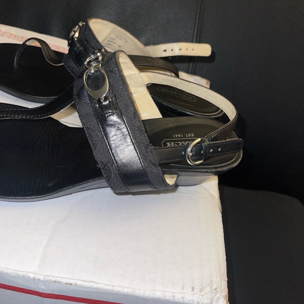 Coach Despina Black Thong Wedge Sandals with Silver Hardware Size 10B - Picture 16 of 16